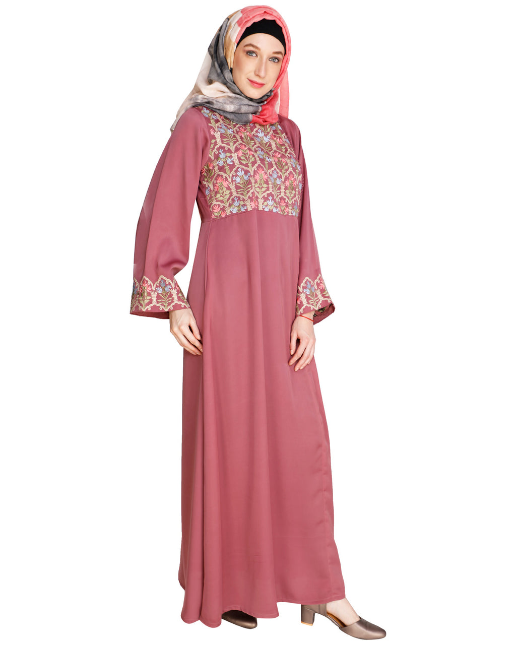 Majorelle Floral Pleated Abaya Onion Pink