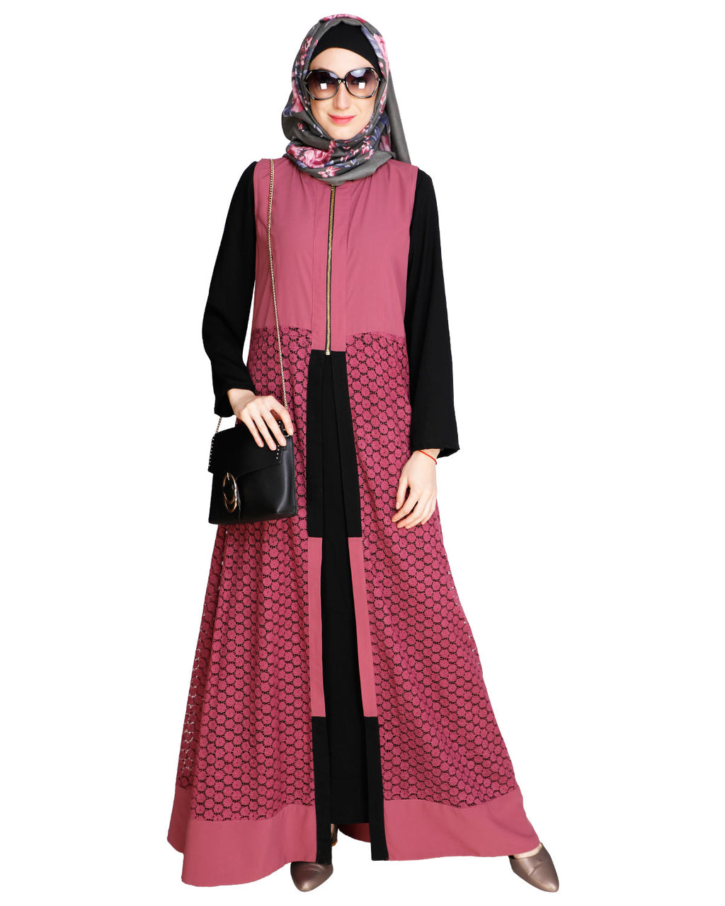 Lace Jacket Abaya Black