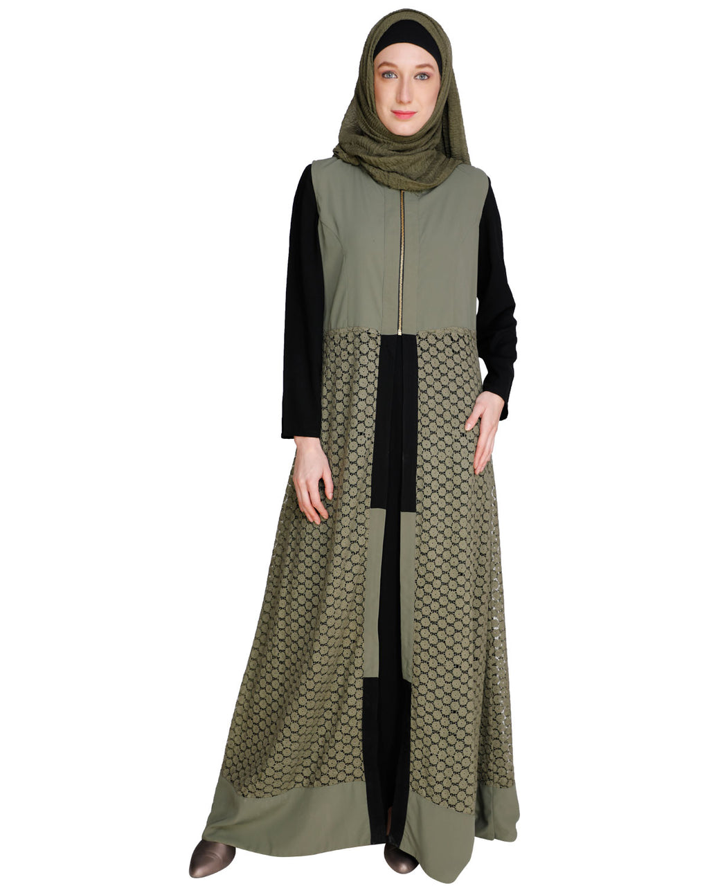 Lace Jacket Abaya Dead Mint