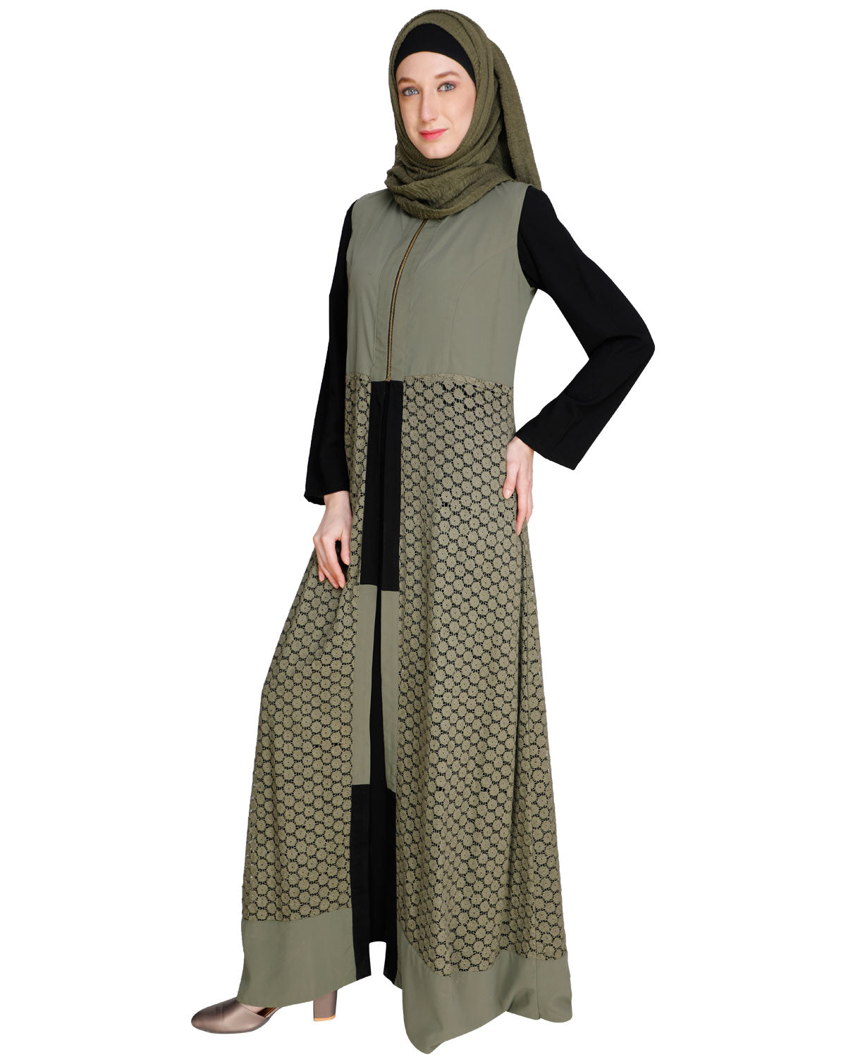 Lace Jacket Abaya Dead Mint
