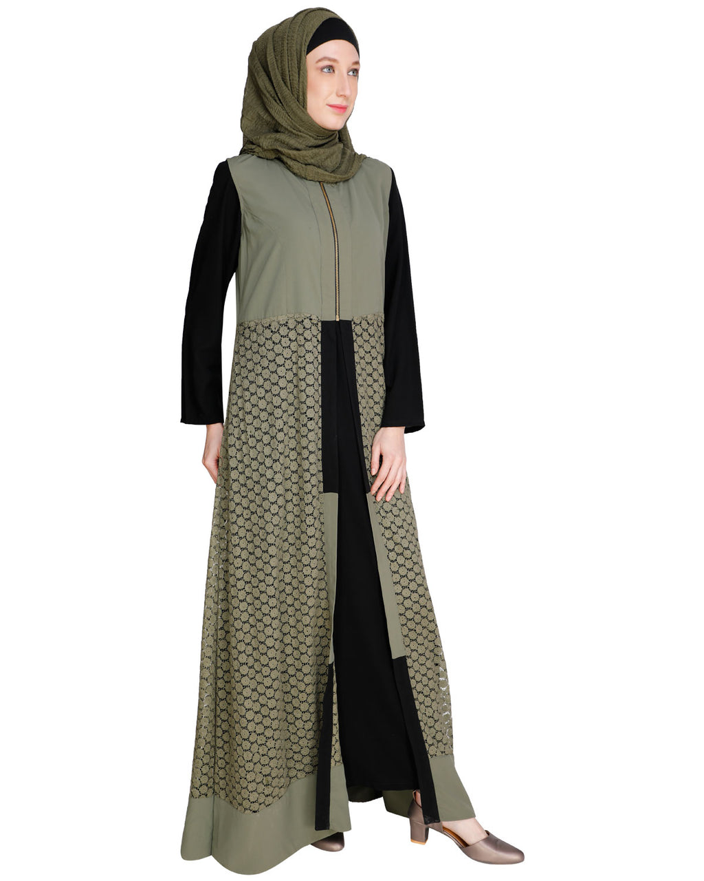 Lace Jacket Abaya Dead Mint