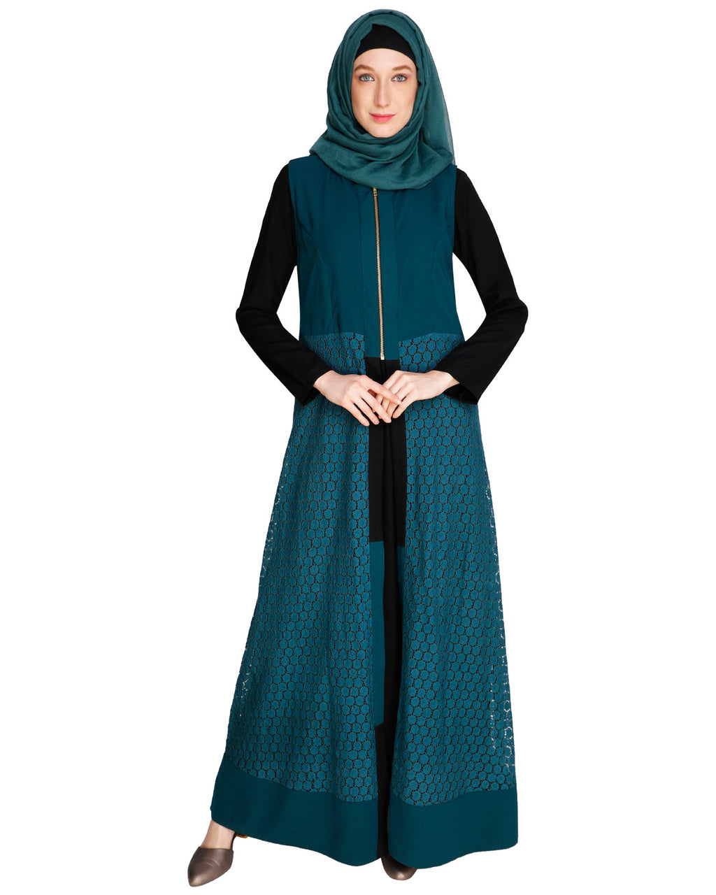 Lace Jacket Abaya Green