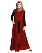 Lace Jacket Abaya Maroon
