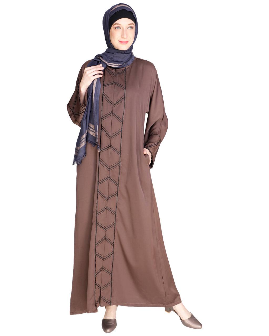 Classic Button down Abaya Brown