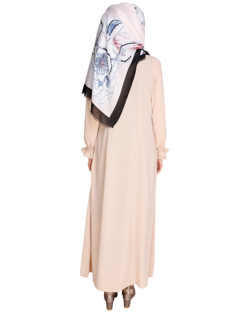 Gathered Sleeves Abaya Beige