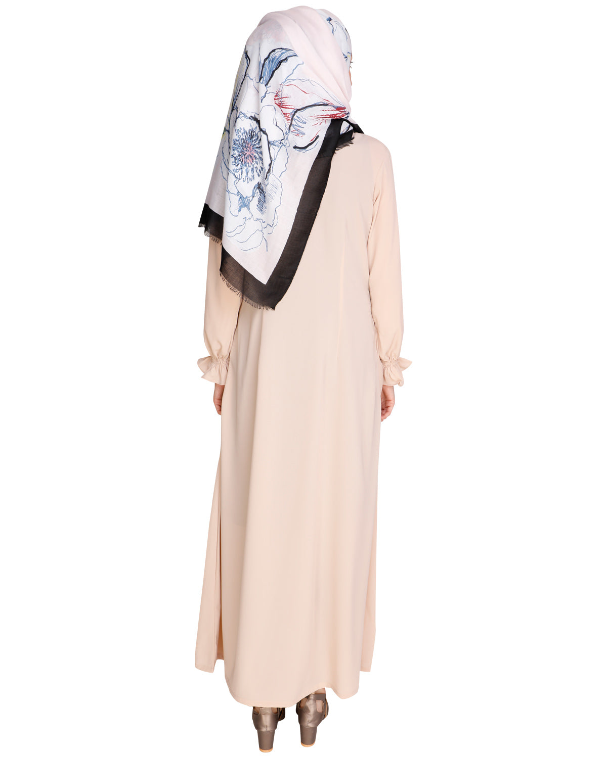 Gathered Sleeves Abaya Beige