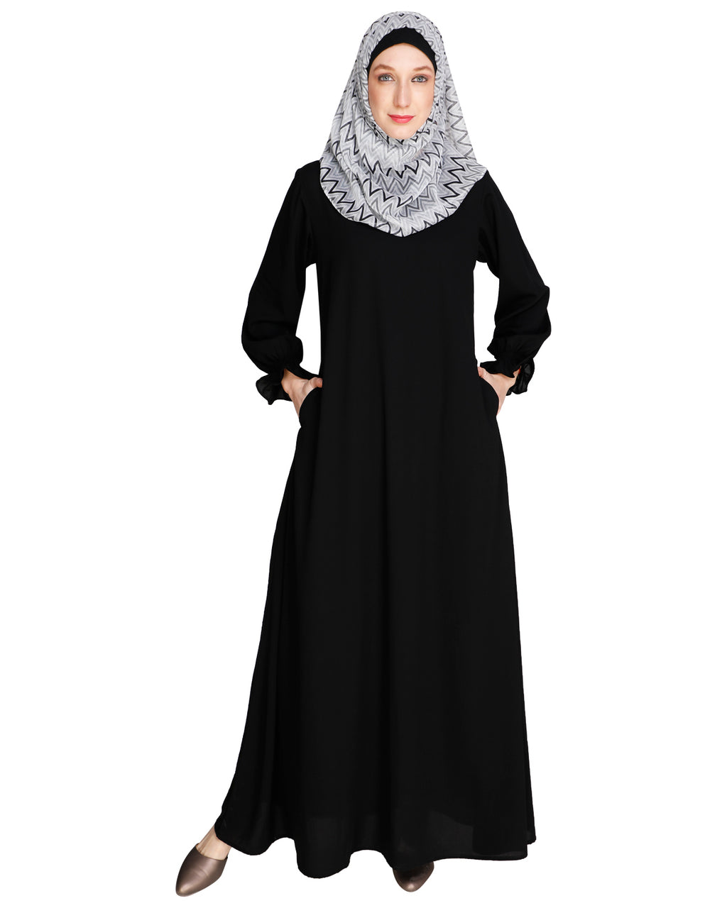 Gathered Sleeves Abaya Beige