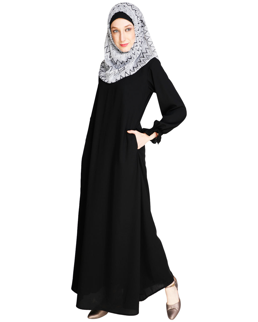 Gathered Sleeves Abaya Beige