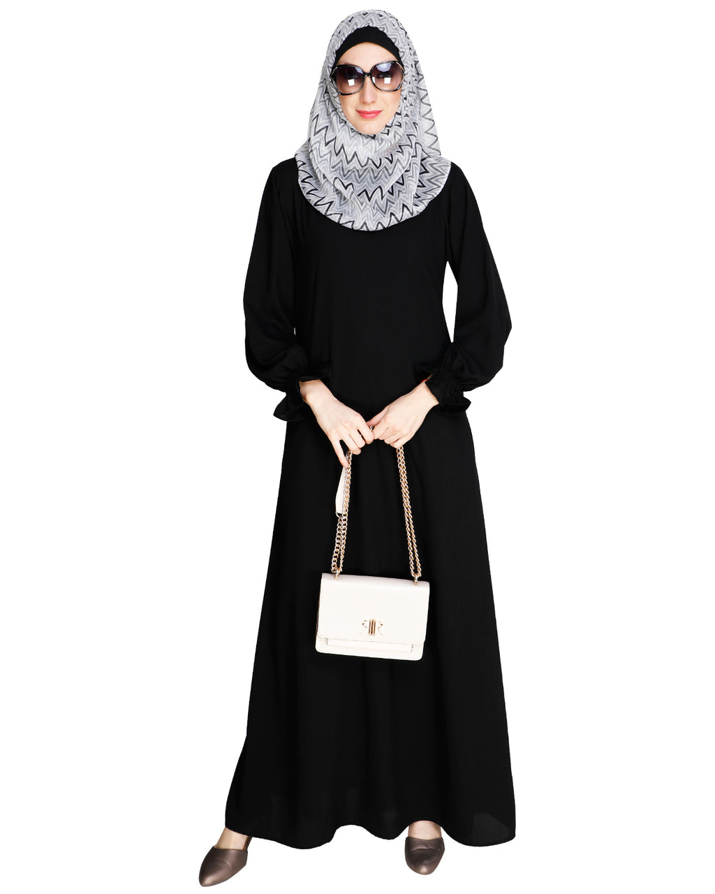 Gathered Sleeves Abaya Beige