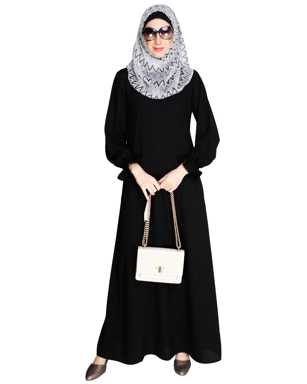 Gathered Sleeves Abaya Beige