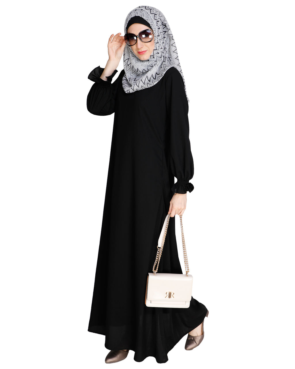 Gathered Sleeves Abaya Black