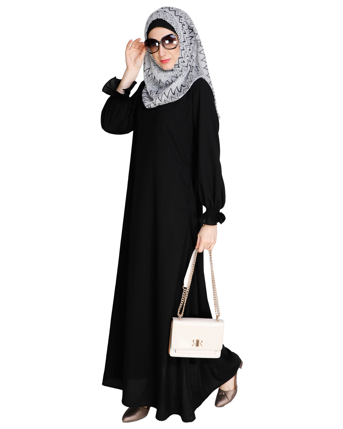 Gathered Sleeves Abaya Black