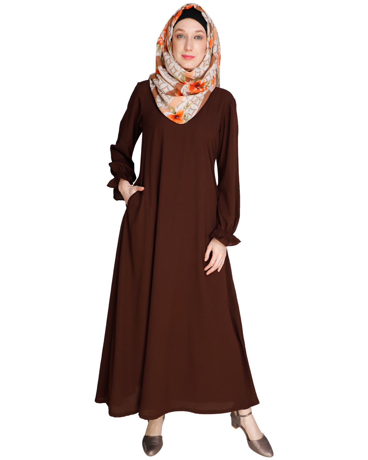 Gathered Sleeves Abaya Black