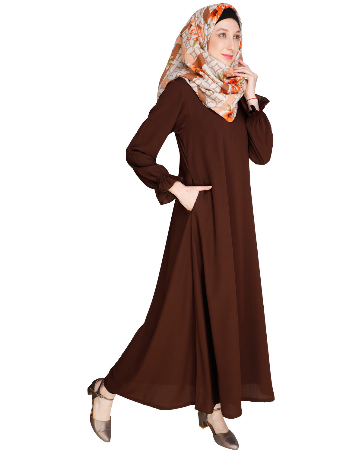 Gathered Sleeves Abaya Black