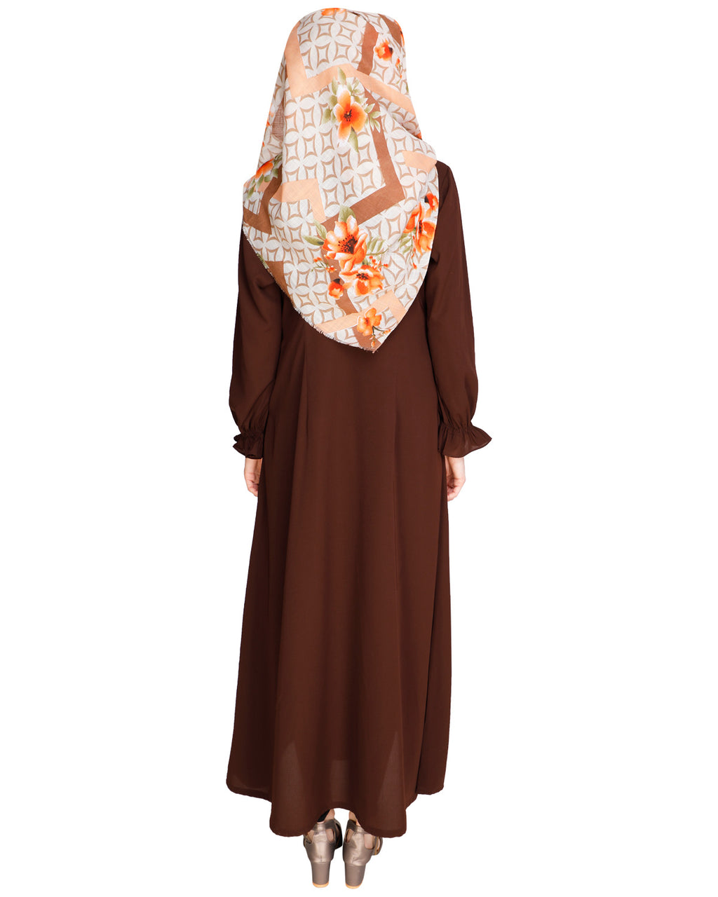 Gathered Sleeves Abaya Brown