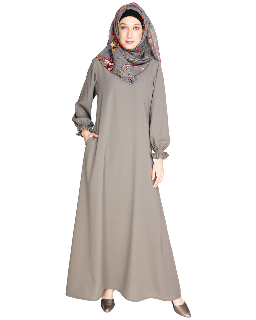 Gathered Sleeves Abaya Brown