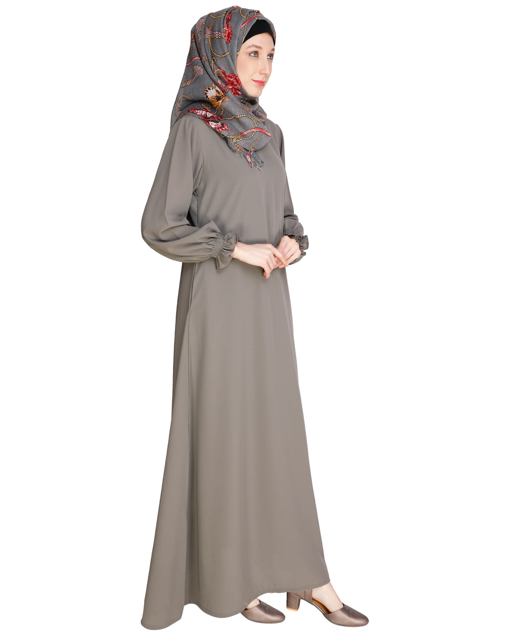 Gathered Sleeves Abaya Brown