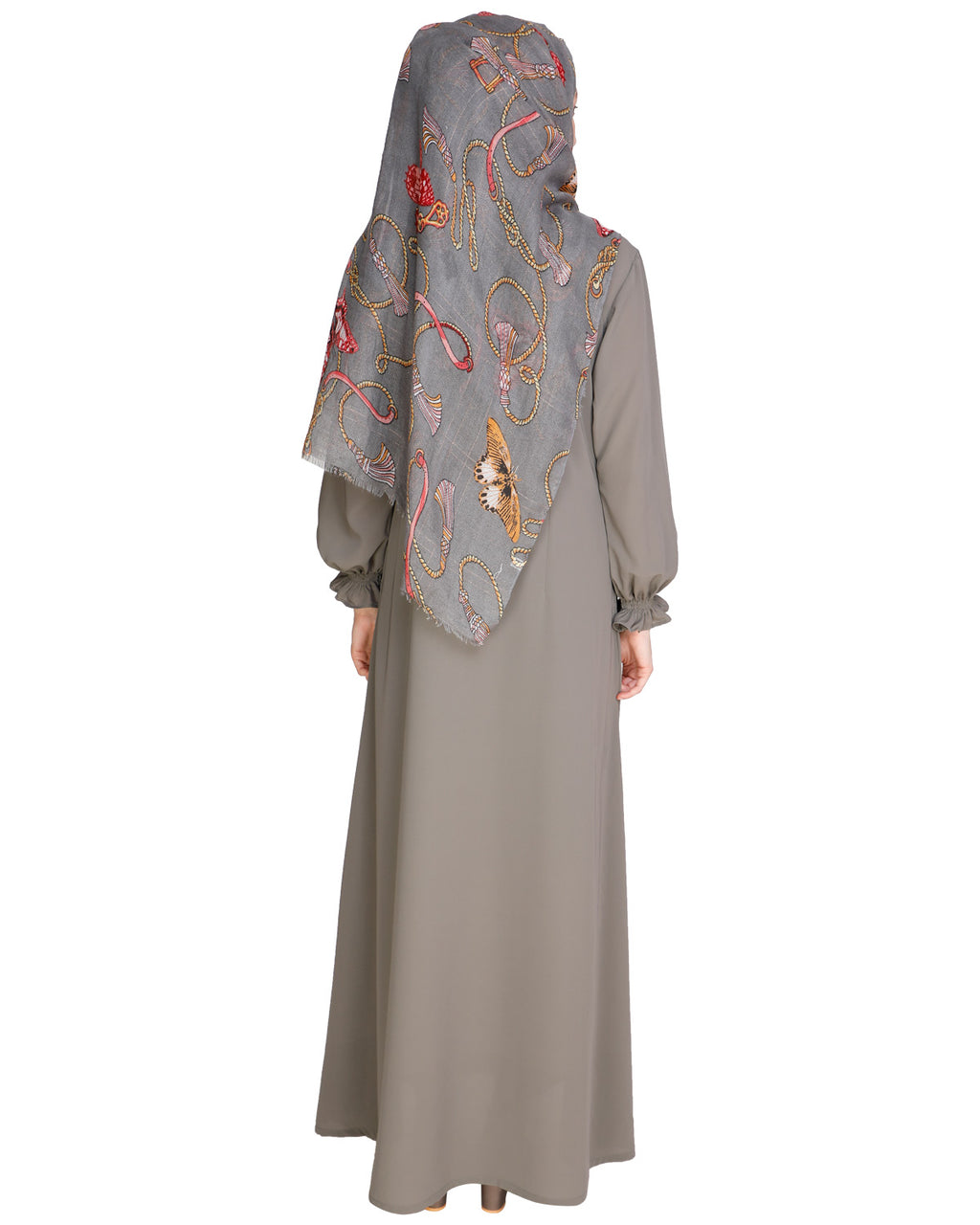 Gathered Sleeves Abaya Grey