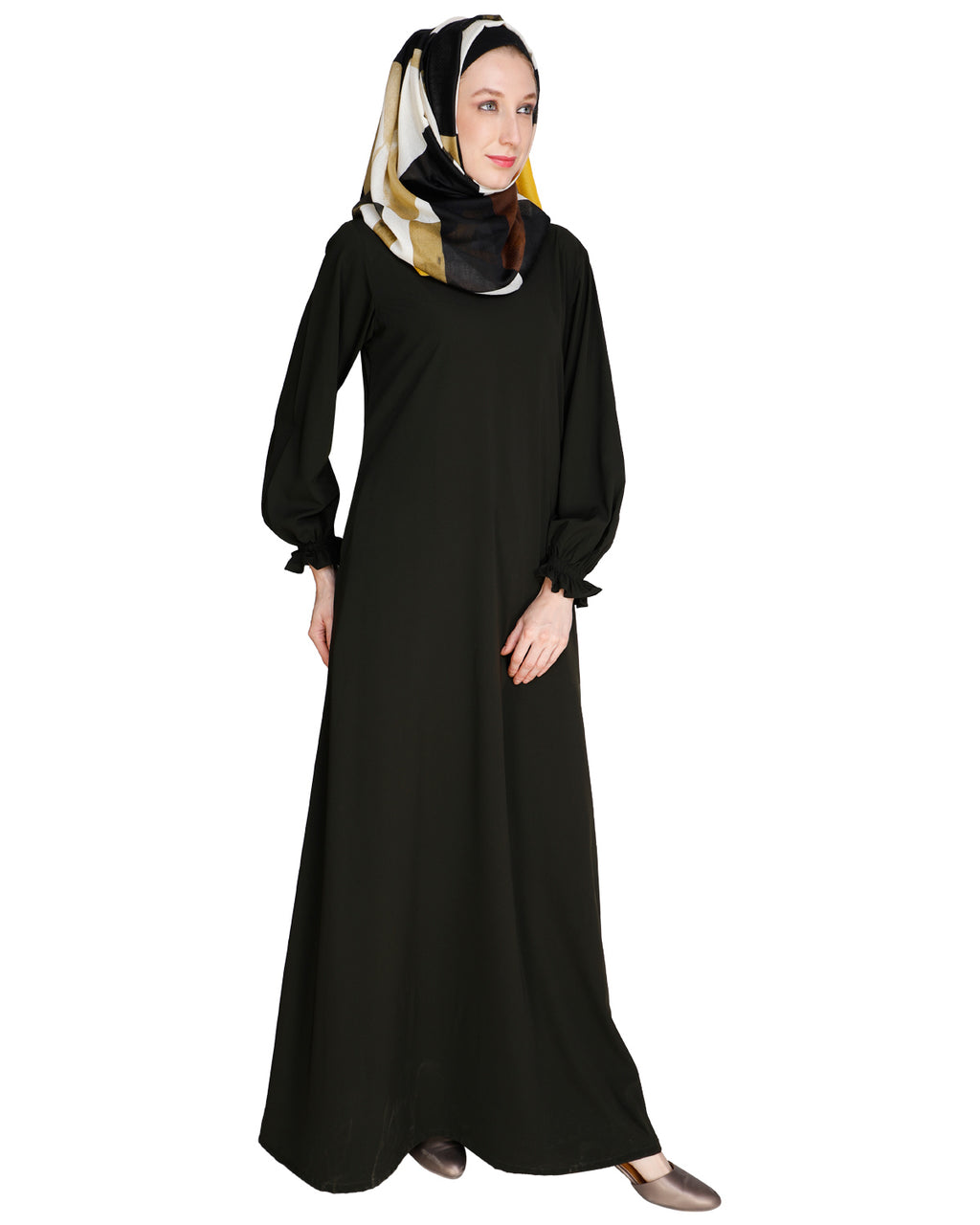 Gathered Sleeves Abaya Grey
