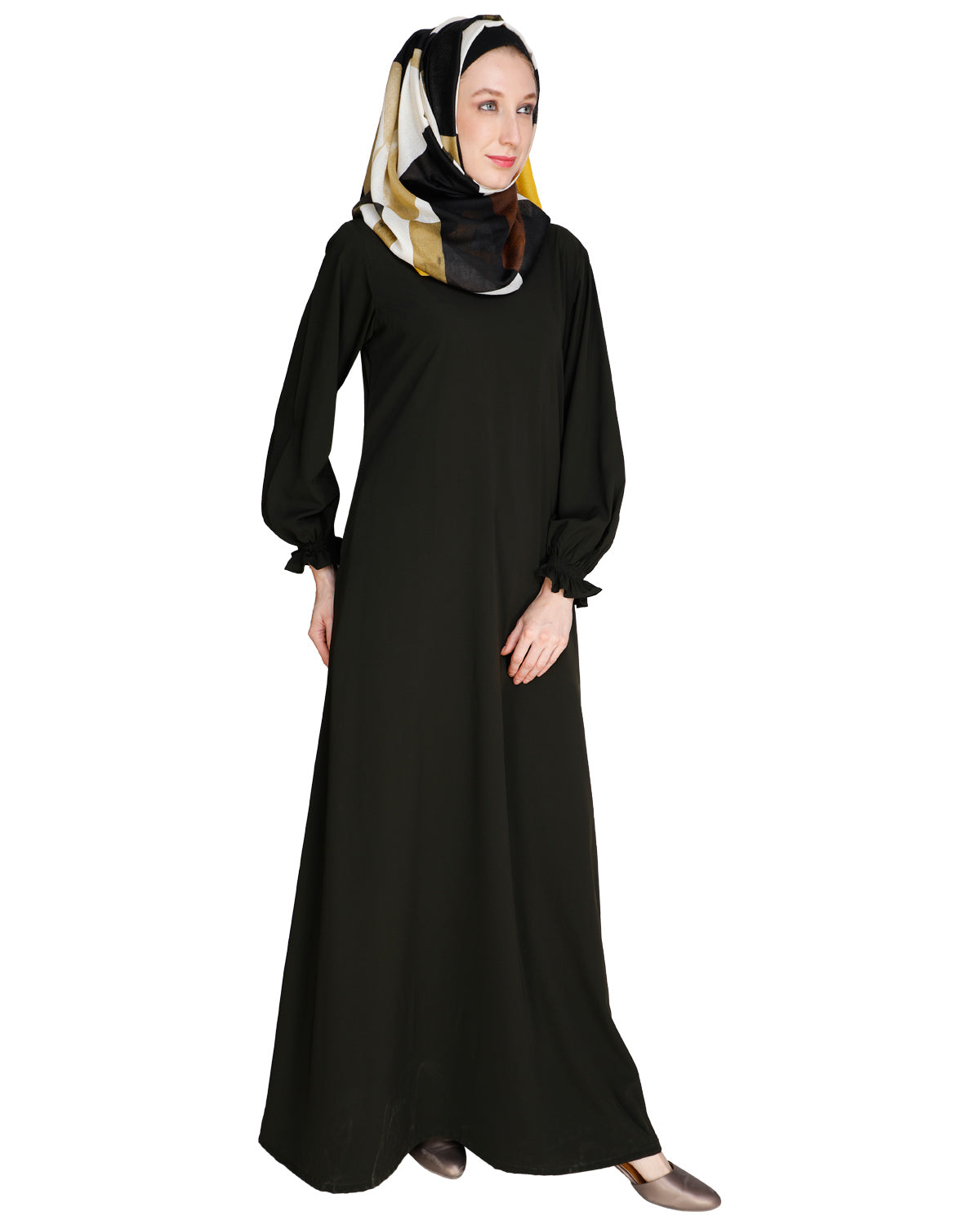 Gathered Sleeves Abaya Grey