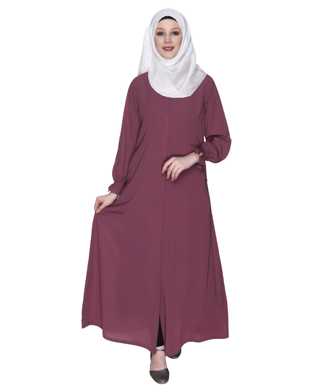 Gathered Sleeves Abaya Purple