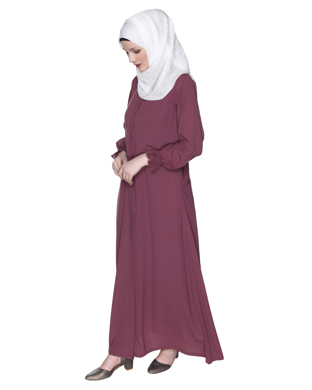 Gathered Sleeves Abaya Purple