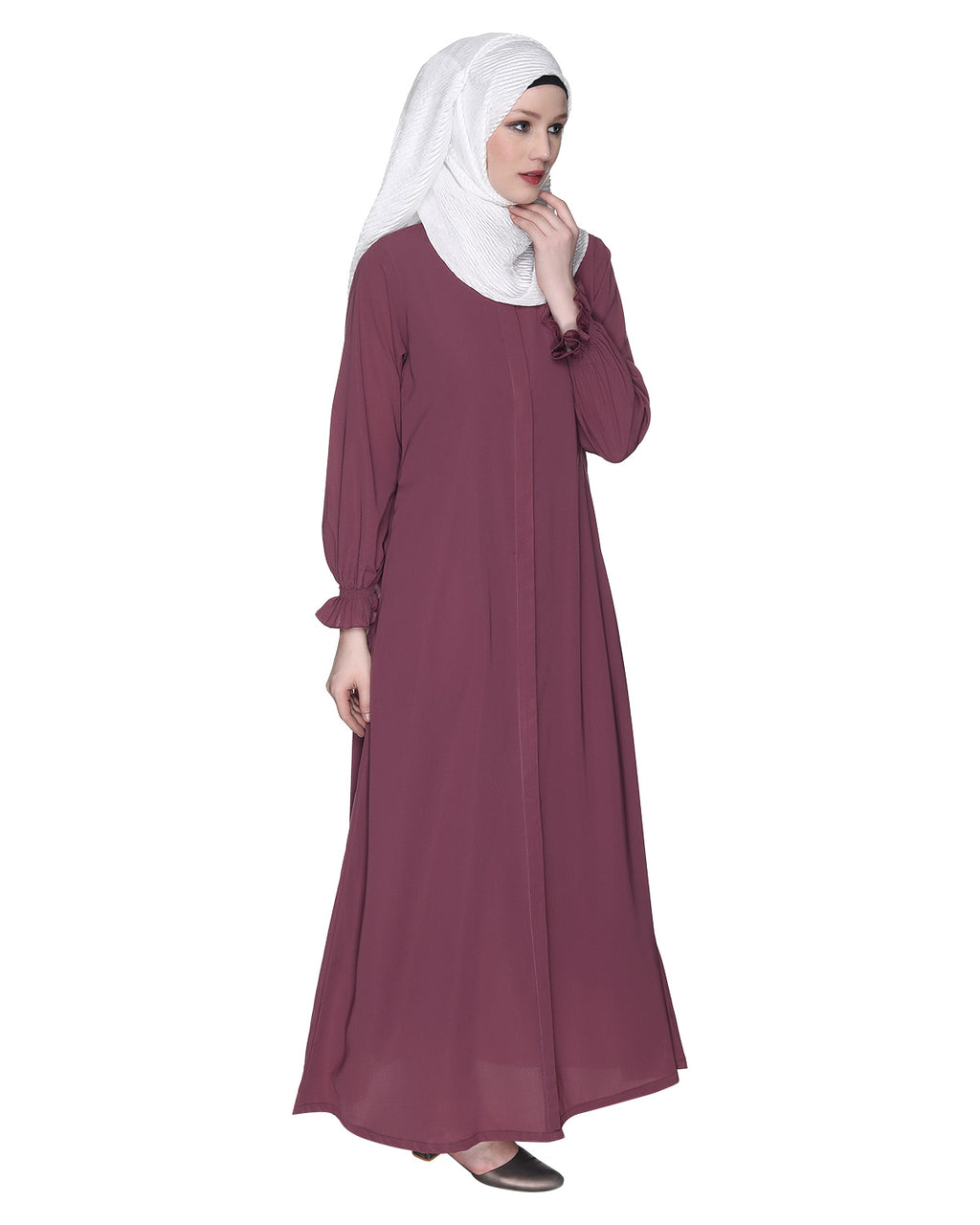 Gathered Sleeves Abaya Onion Pink