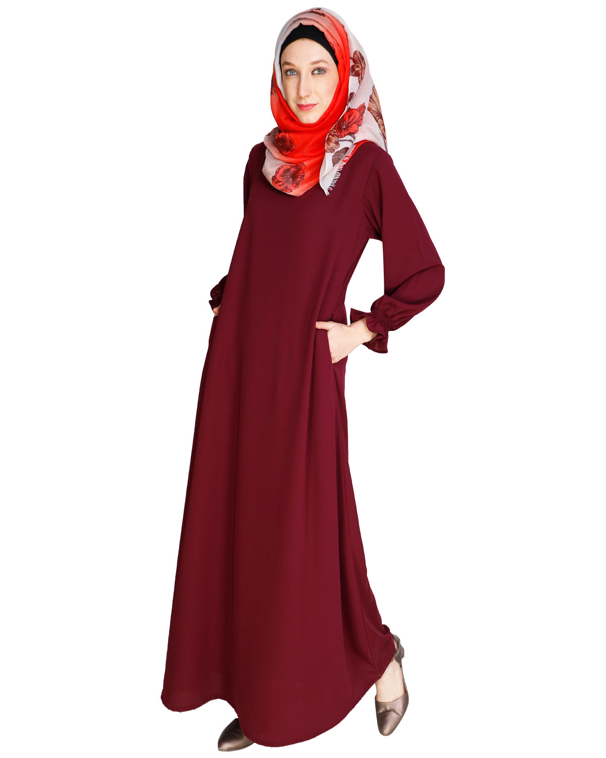 Gathered Sleeves Abaya Olive