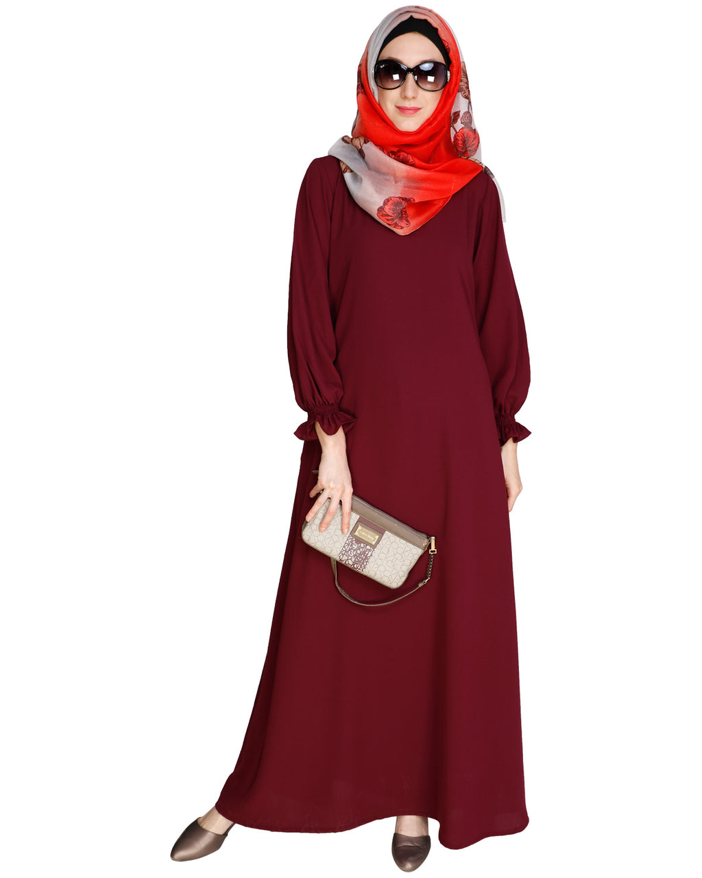 Gathered Sleeves Abaya Olive