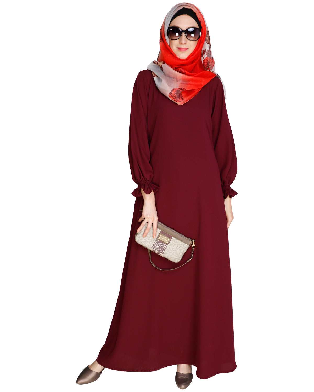 Gathered Sleeves Abaya Olive