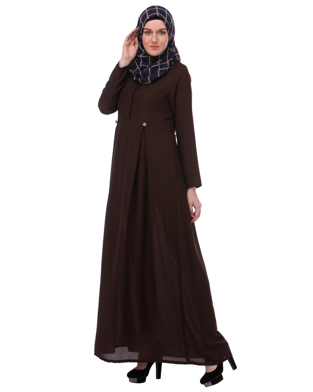 Flared Frock Style Abaya Brown