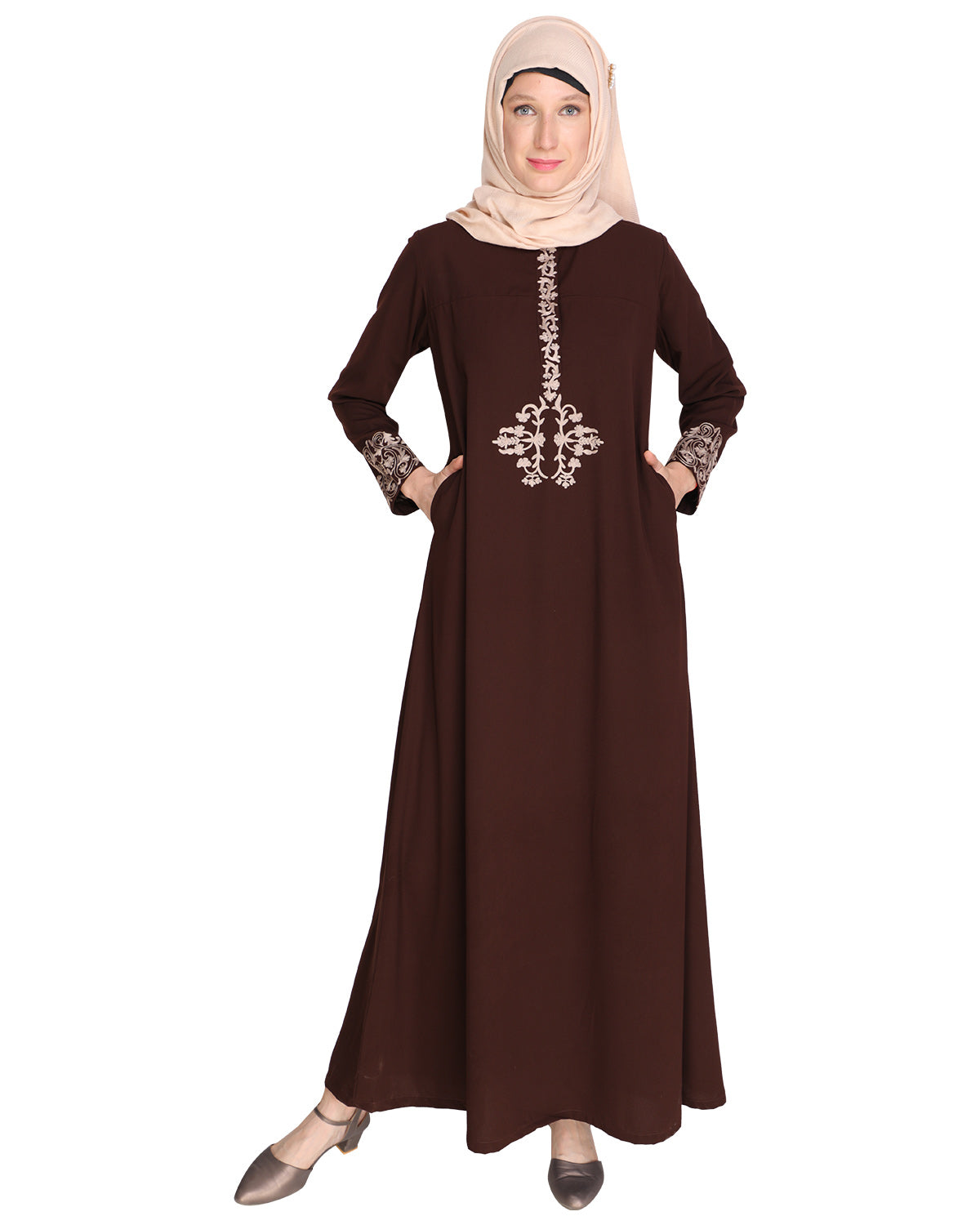 Persian Embroidered Abaya Brown