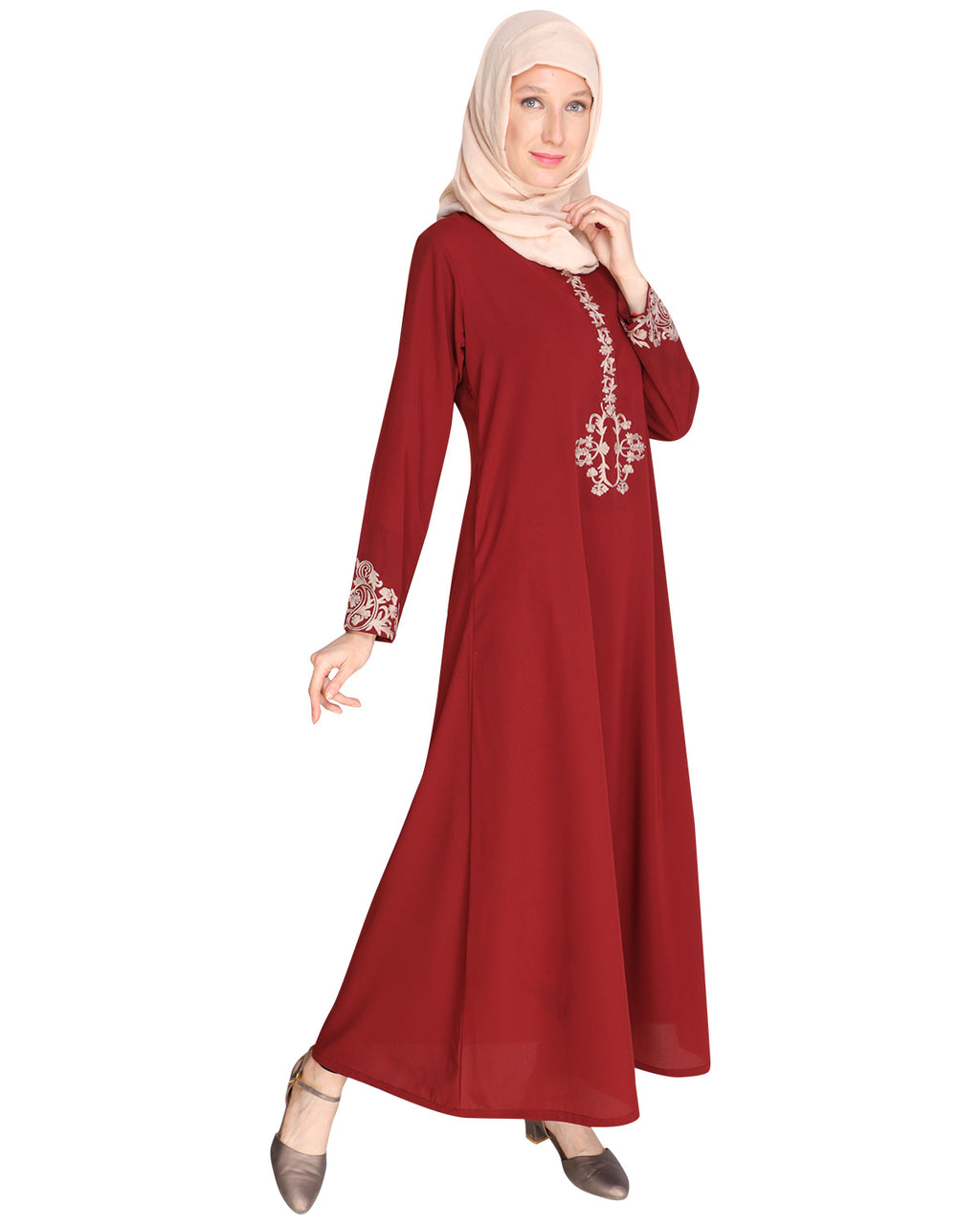 Persian Embroidered Abaya Maroon