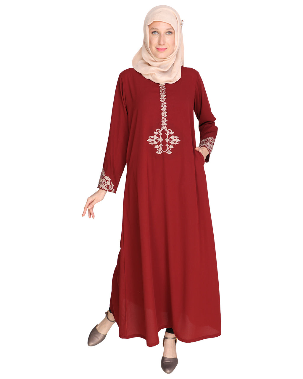Persian Embroidered Abaya Maroon