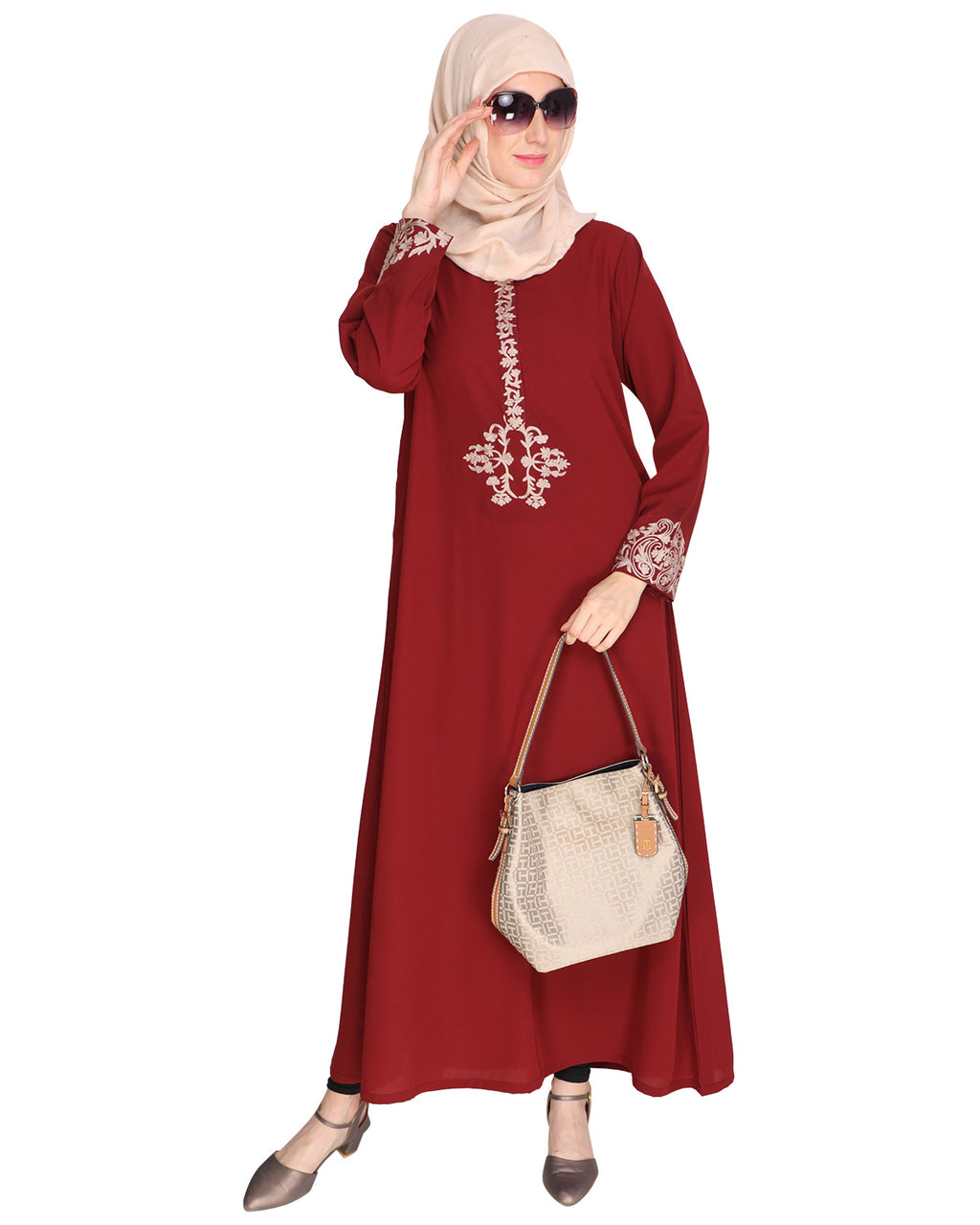 Persian Embroidered Abaya Maroon