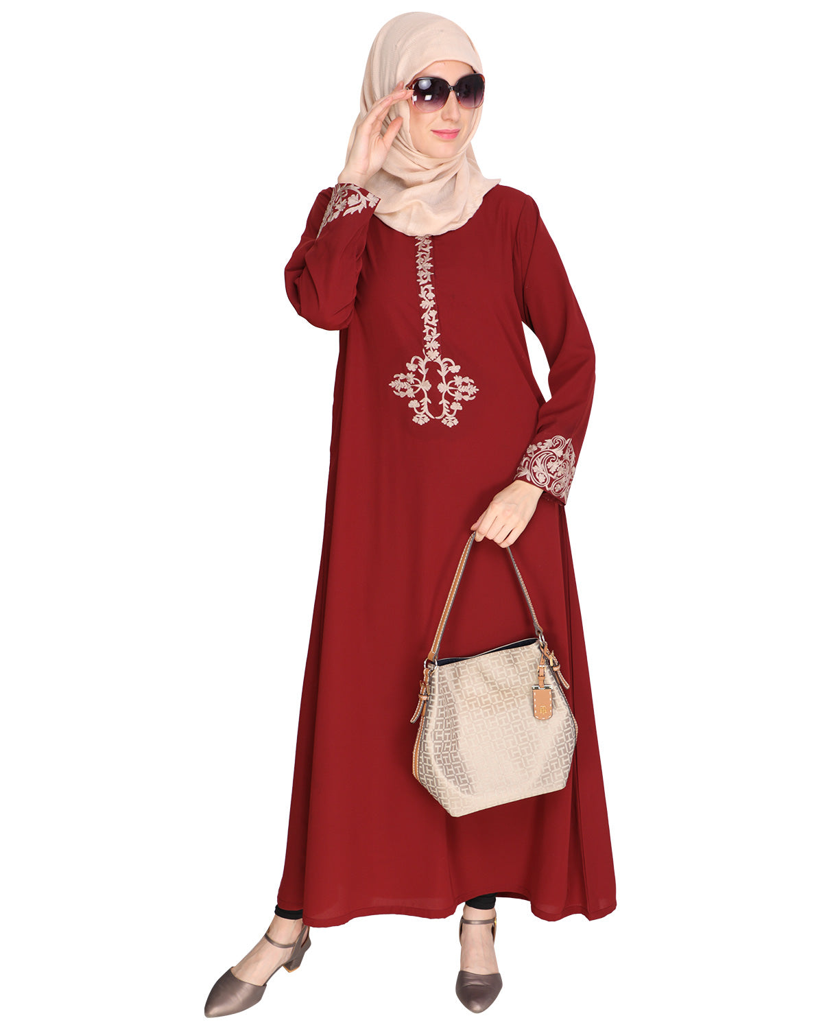 Persian Embroidered Abaya Maroon