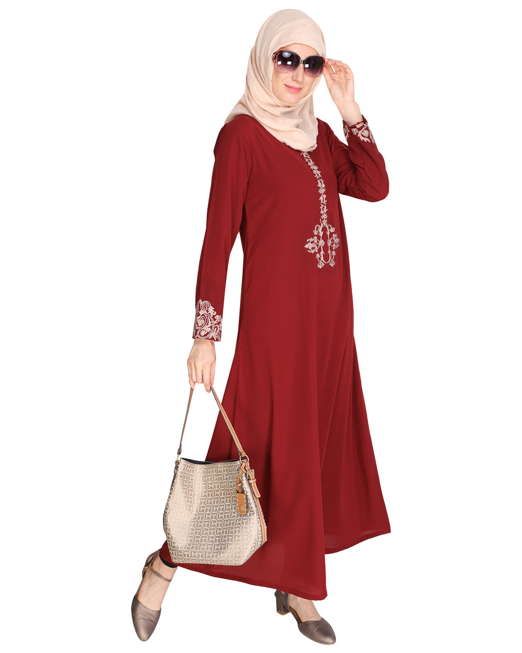 Persian Embroidered Abaya Maroon