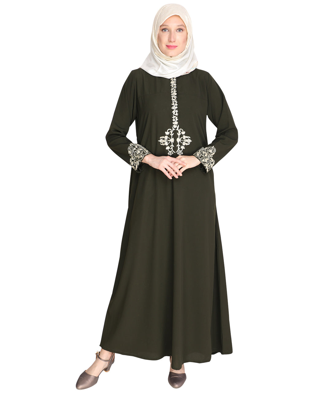 Persian Embroidered Abaya OLIVE GREEN