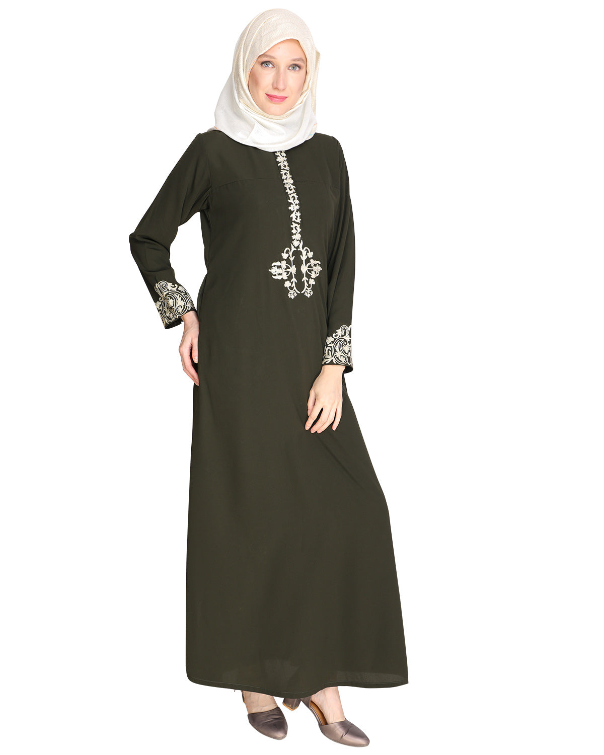 Persian Embroidered Abaya OLIVE GREEN