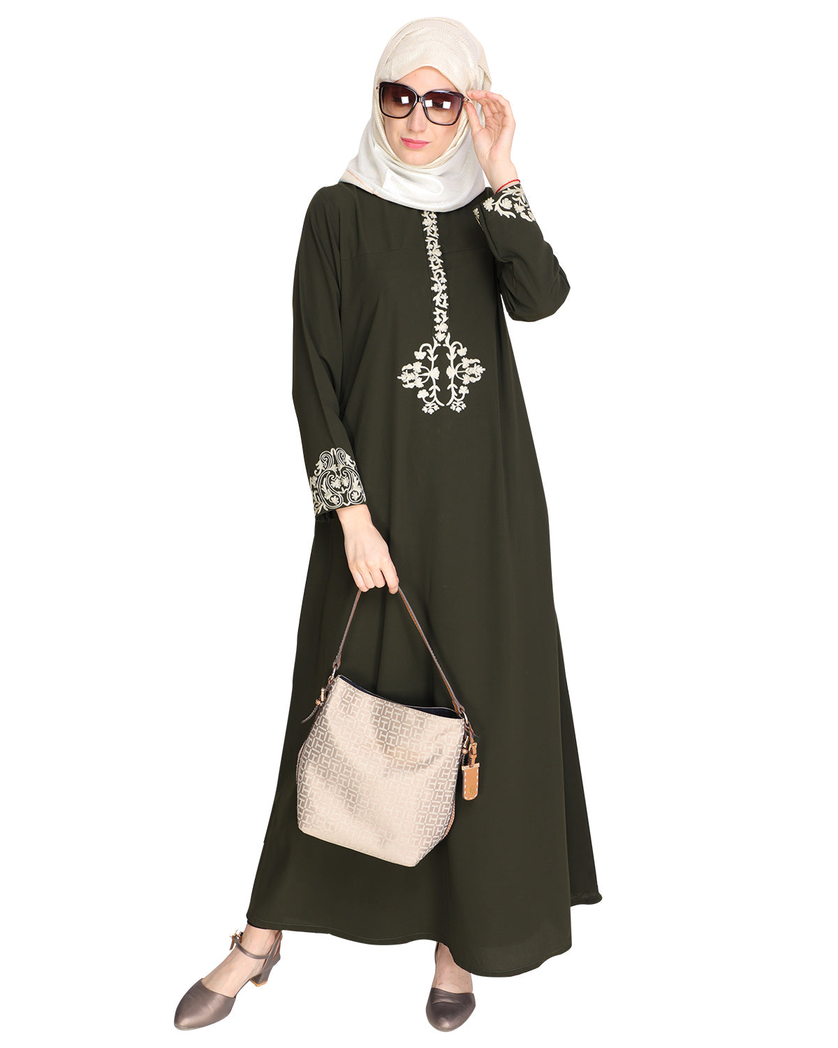 Persian Embroidered Abaya OLIVE GREEN