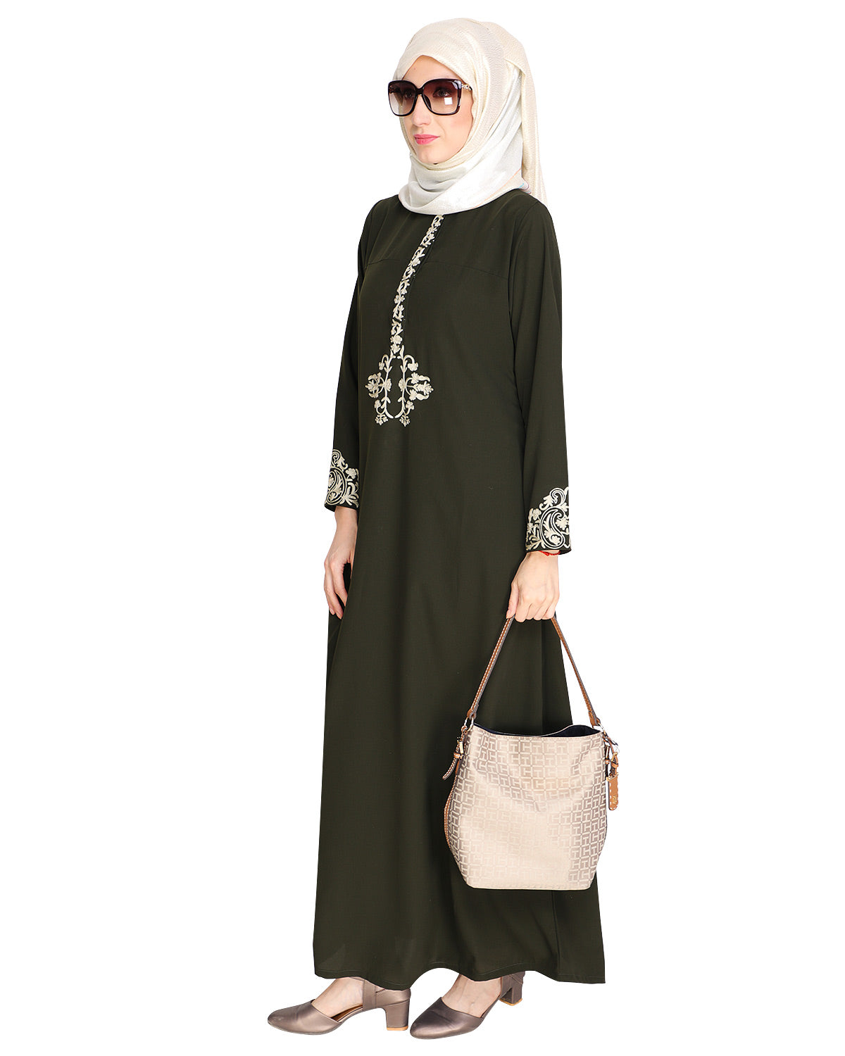 Persian Embroidered Abaya OLIVE GREEN