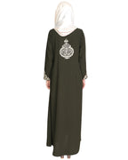 Persian Embroidered Abaya OLIVE GREEN
