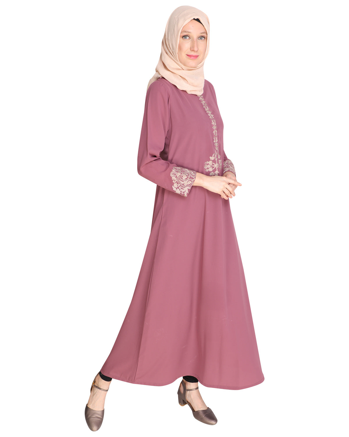 Persian Embroidered Abaya Onion Pink