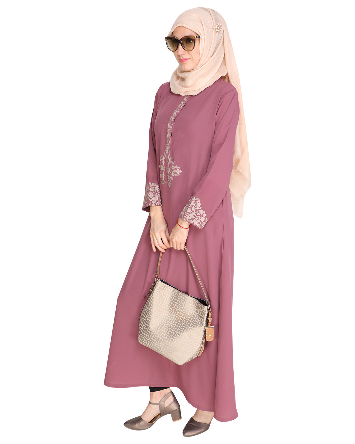 Persian Embroidered Abaya Onion Pink