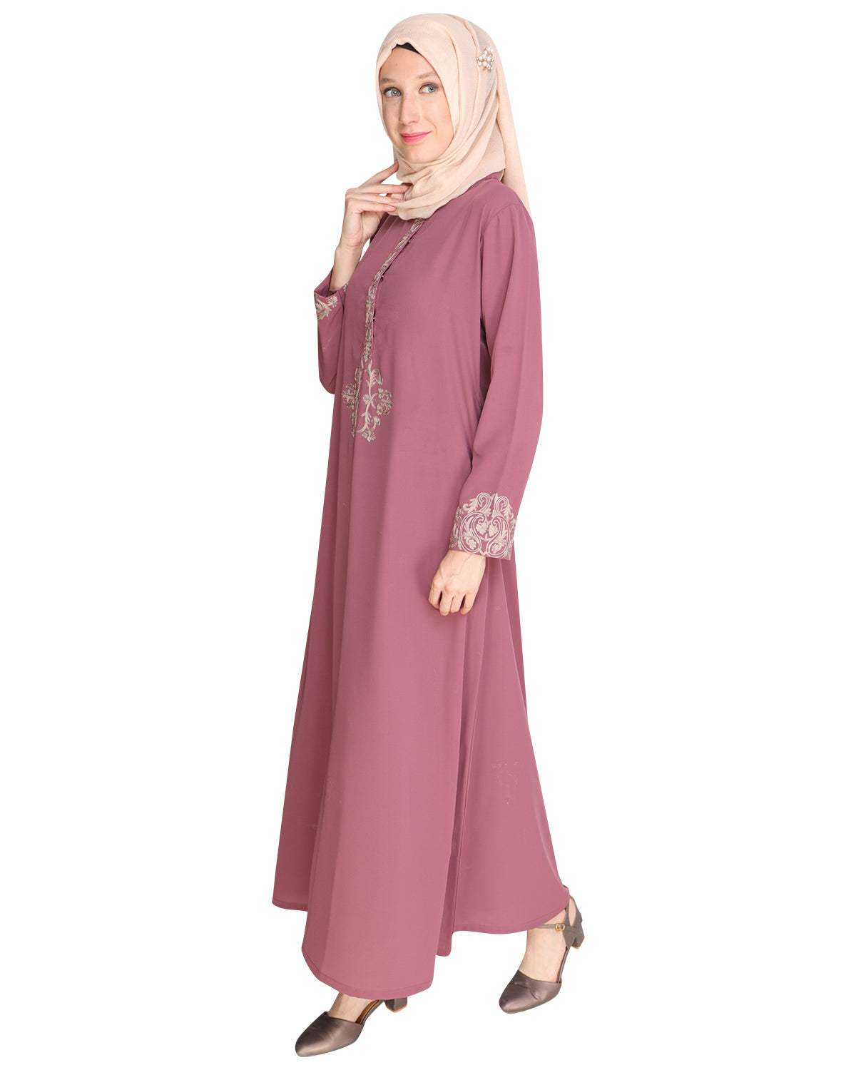 Persian Embroidered Abaya Onion Pink