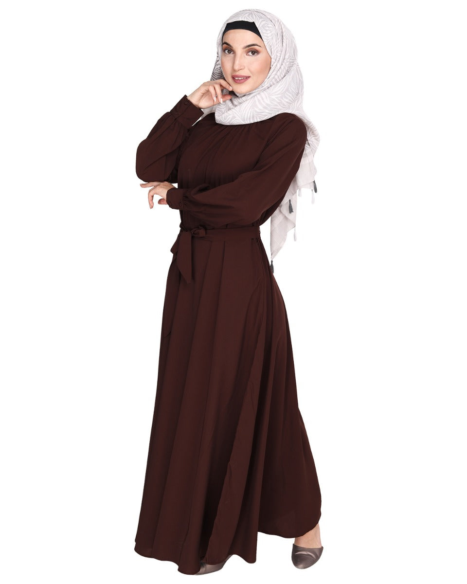 Gathered Neck Maxi Dress Brown