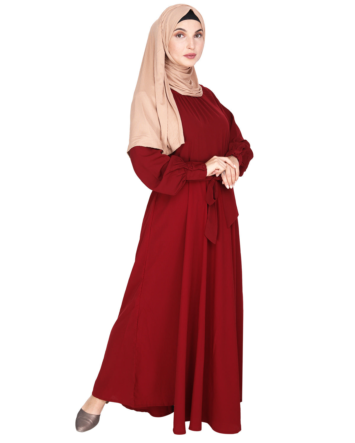 Gathered Neck Maxi Dress Maroon