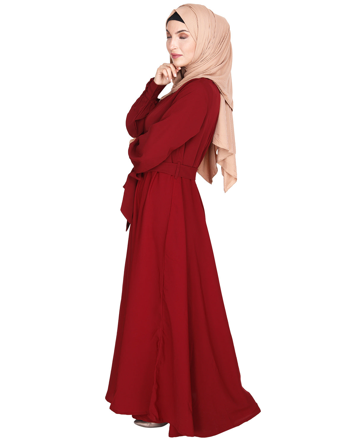 Gathered Neck Maxi Dress Maroon