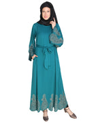 Block printed Abaya Teal Blue