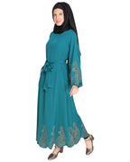 Block printed Abaya Teal Blue
